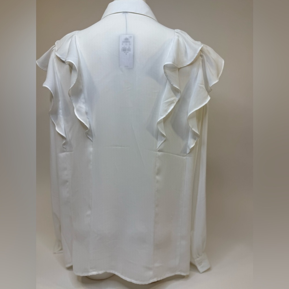 Express White Ruffle Blouse (Sheer) - Picture 4 of 8